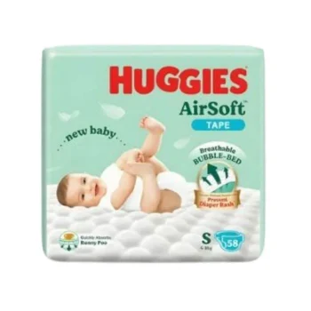 Huggies Airsoft Tape Breathable Bubble Bed Diaper Size - S (4 - 8)kg - 58Pcs (Malaysia)