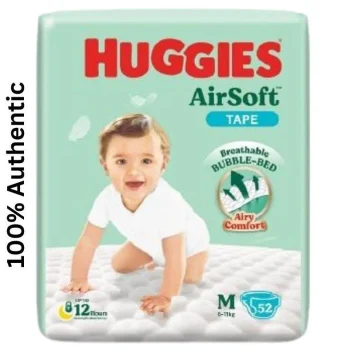 Huggies Airsoft Tape Breathable Bubble Bed Diaper Size - M Belt (6 - 11)kg - 52Pcs
