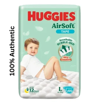 Huggies Airsoft Tape Breathable Bubble Bed Baby Diaper Size - L Belt (10 - 15)kg - 44Pcs