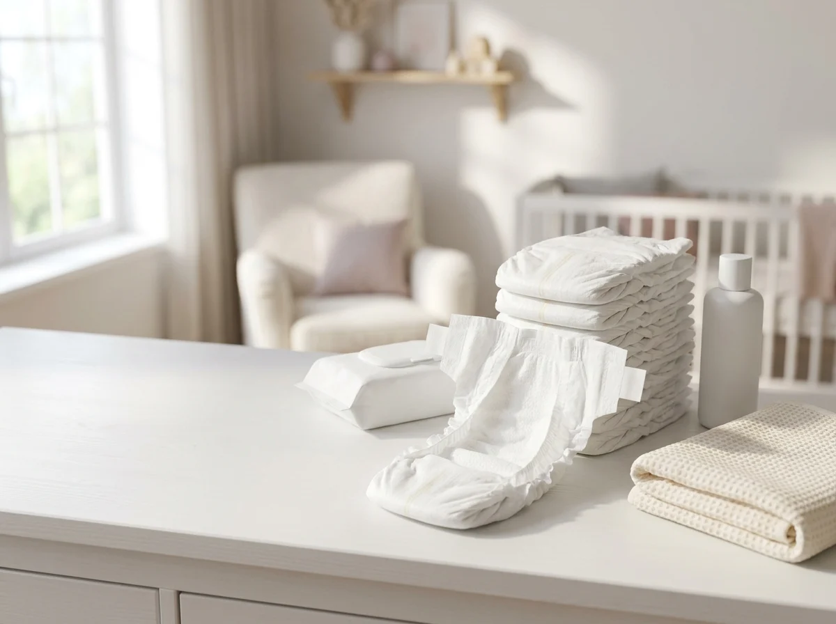 Baby diapers on changing table 202609032143